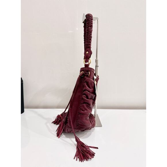 Isabella Fiore Leather Tassel Tie Burgundy Shoulder Handbag - Picture 3 of 8